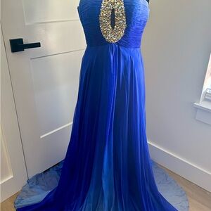 Sherri Hill Blue Ombré Silk Chiffon Beaded Key Hole Maxi Prom Dress Size 0